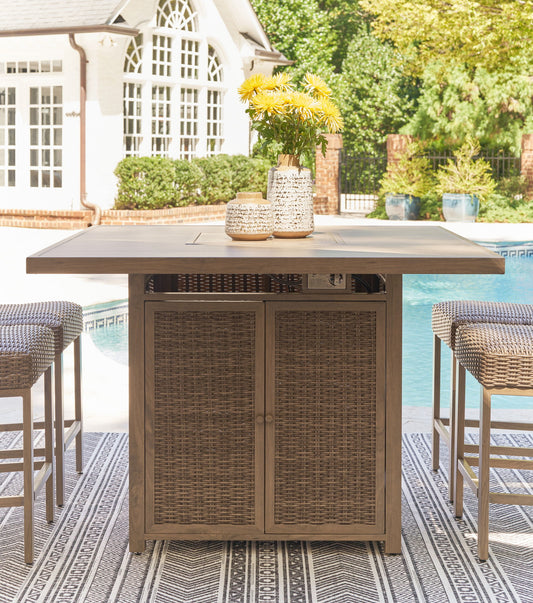 Walton Bridge - Square Bar Table With Fire Pit - Driftwood