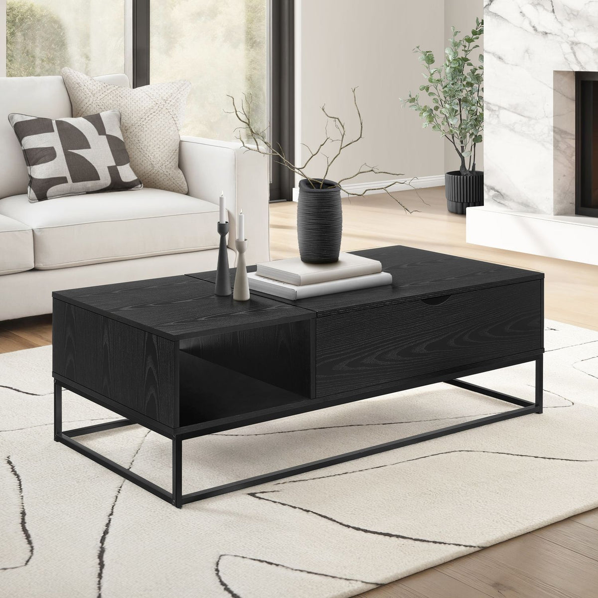 Coffee Table With Lift Top, Storage, Living Room Accent - Black