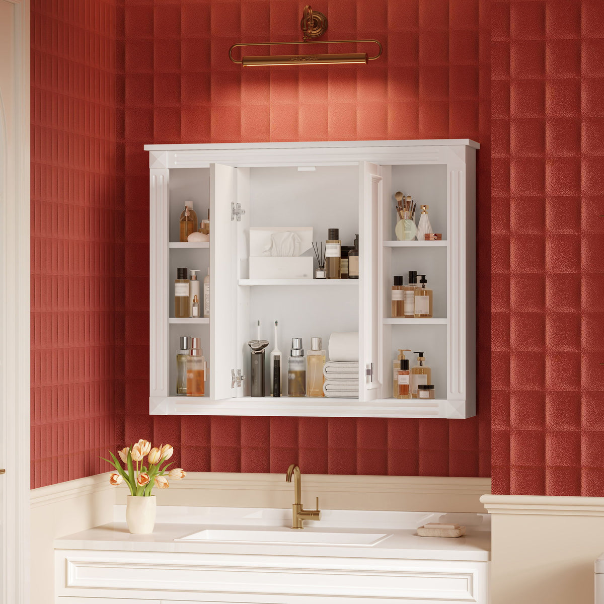 Wall-Mounted Medicine Cabinet With Adjustable Shelf, Soft-Closing Hinges - White