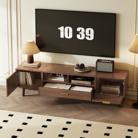 TV Stand For 75" TVs With Soft Closing Doors, Console With Accents And Drop Down Cabinet - Dark Brown