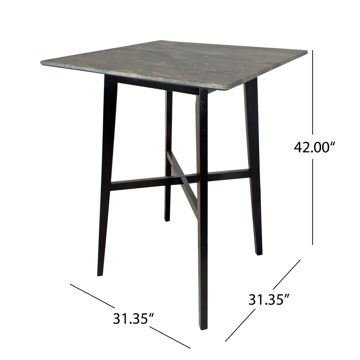 Modern Bar Height Dining Table, Rubberwood Legs And Laminate Table Top, Paladina Marble - Gray / Black