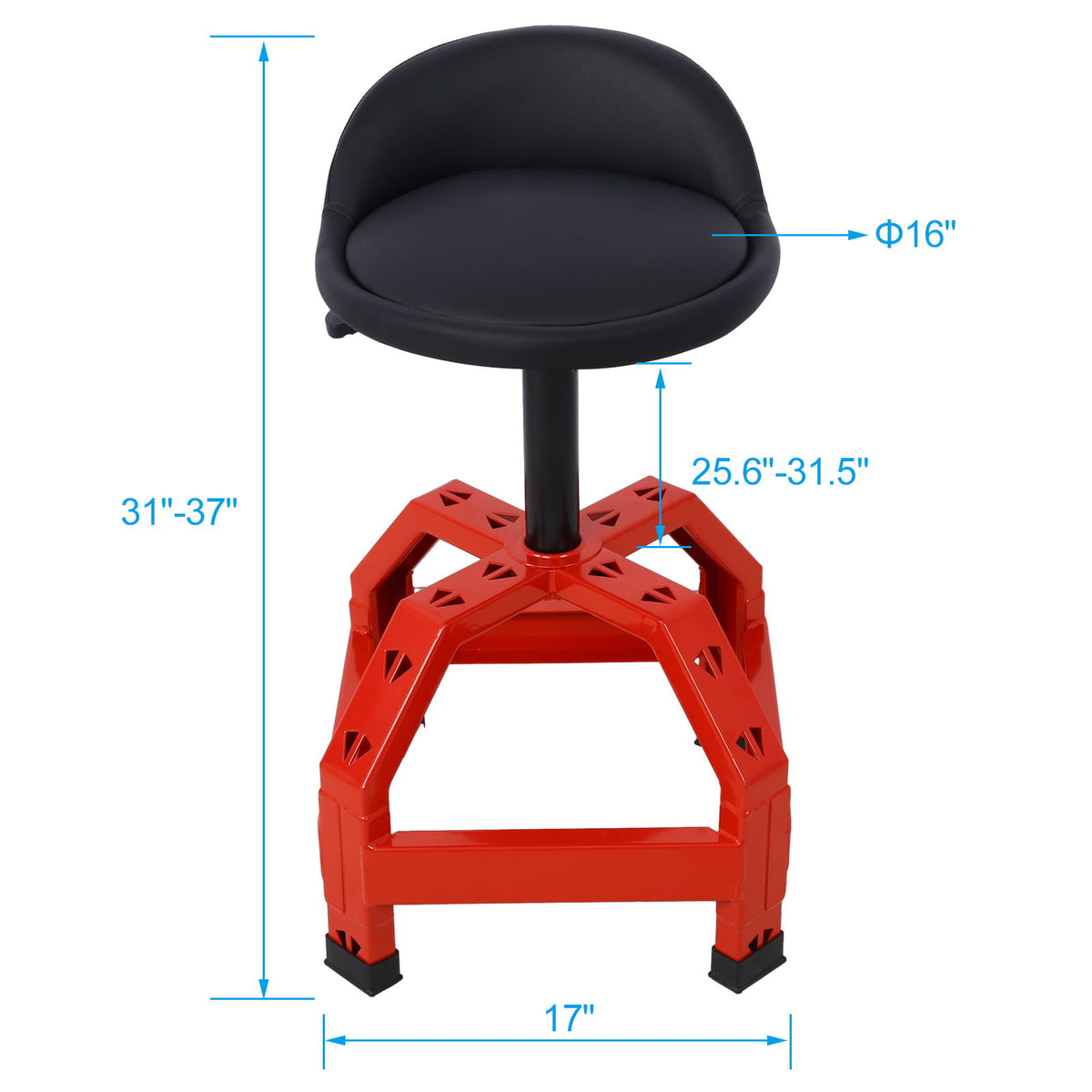 Pneumatic 360 Degree Swivel Stool, Mechanics Rolling Creeper Seat, Heavy Duty Mechanics Stool - Red