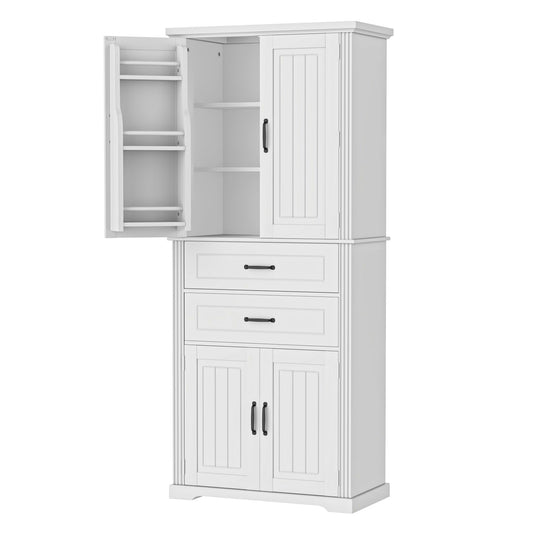 Storage Cabinet With Adjustable Shelves, 2 Drawers, Doors