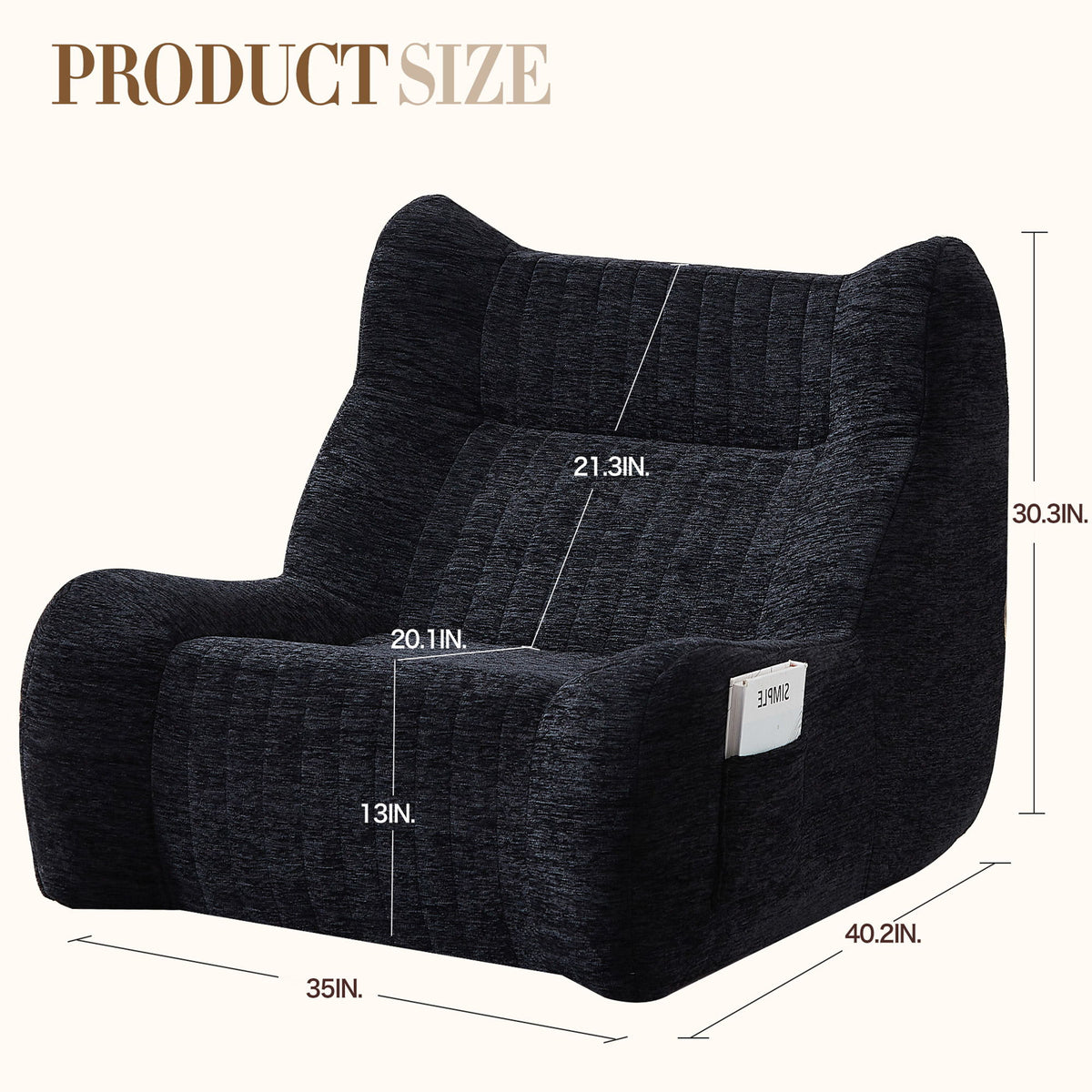 Bean Bag Chair With Armrests Oversized Comfy Beanbag Lounge Lazy Floor Sofa Accent Chair For Living Room - Black