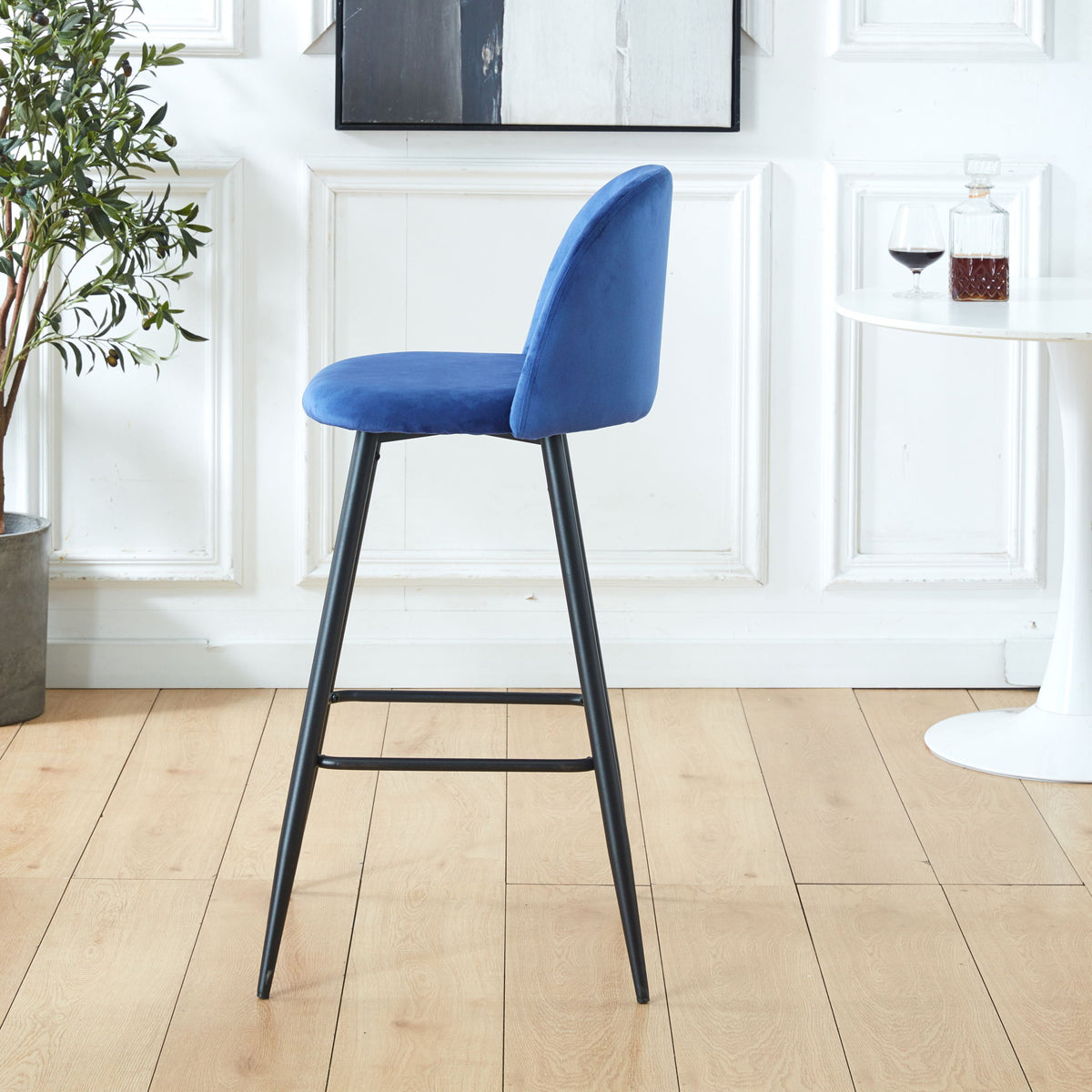 Bar Stool (Set of 2) Modern Counter Bar Height Chair With Back, Sturdy Metal Legs & Footrests, Island Stool For Kitchen Bar - Blue