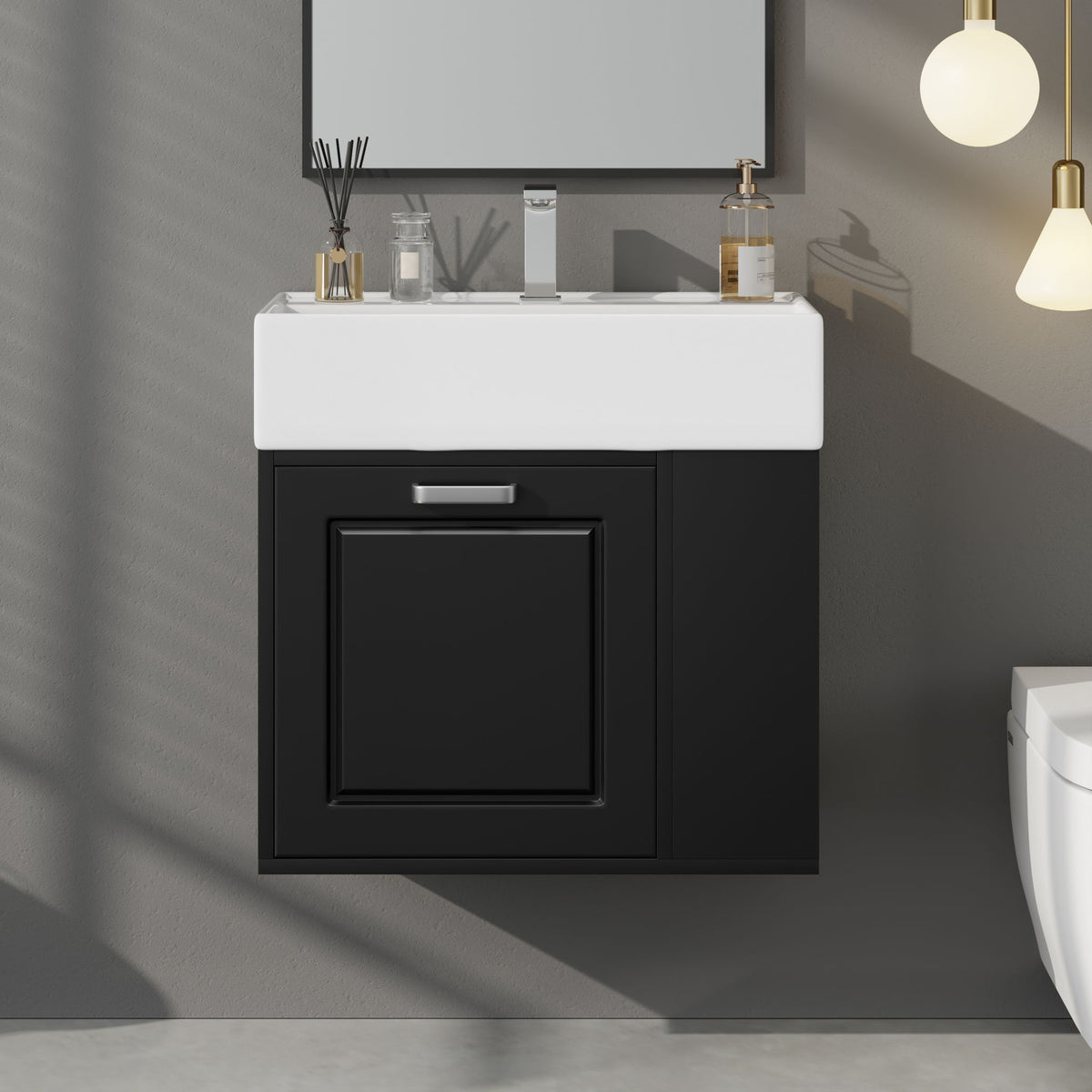 Modern Wall Mounted Bathroom Vanity With Sink, Soft Close Drawer, Adjustable Shelf, Toilet Paper Holder