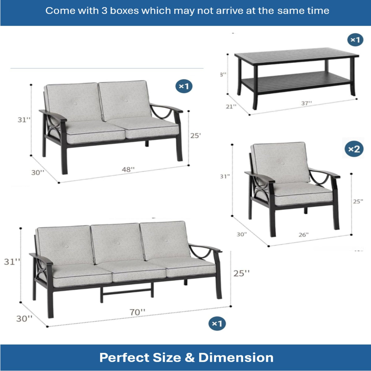 Patio Furniture Set & Coffee Table And Cushions For Backyard