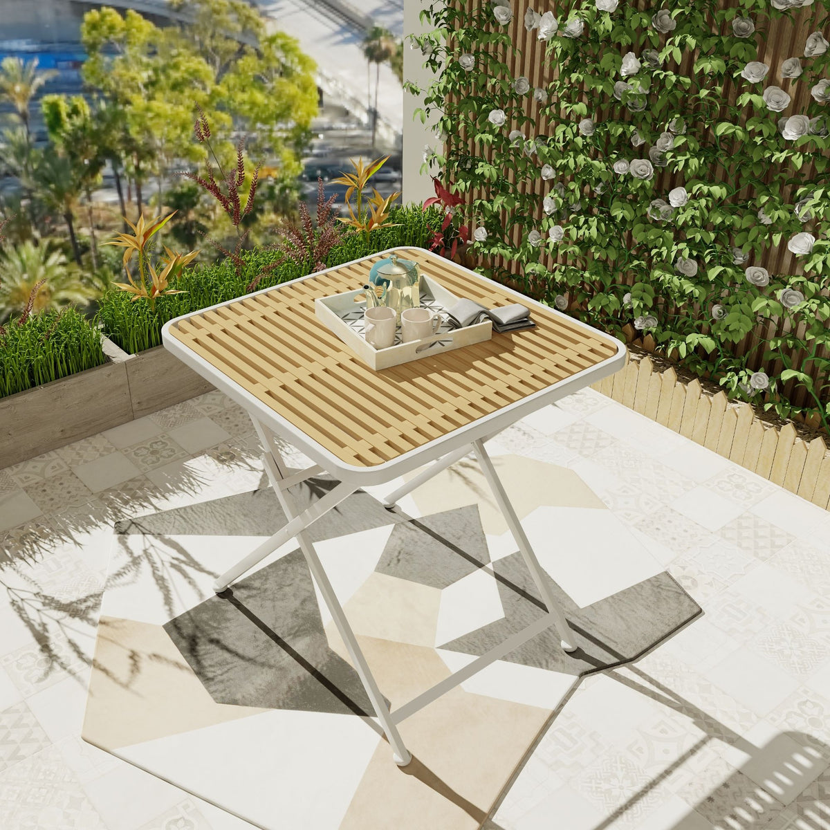 Modern Folding Square Table, Water Proof And Wear Resistant - Apricot / White