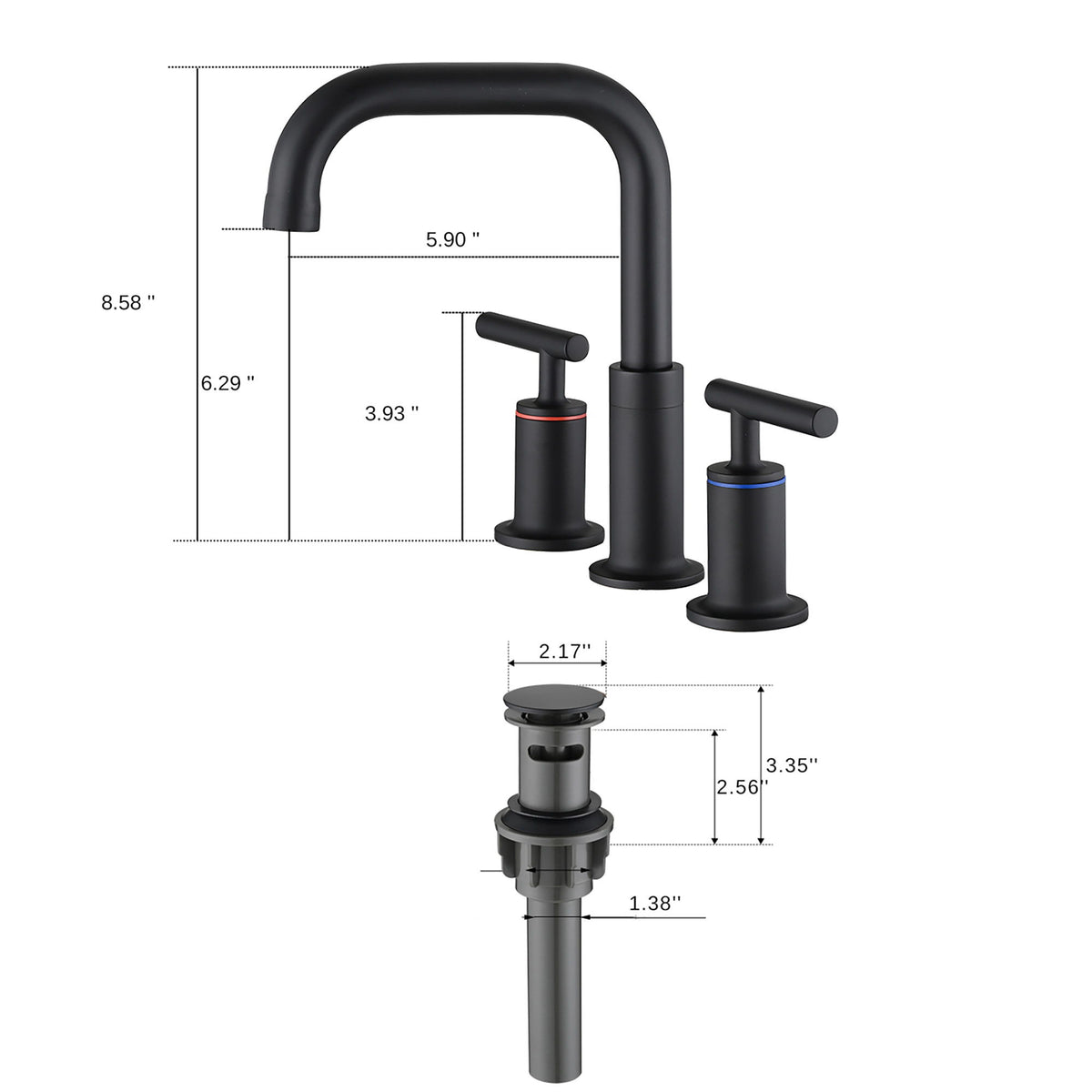 Widespread Bathroom Sink Faucet With Pop Up Drain And Brass Construction - Matte Black