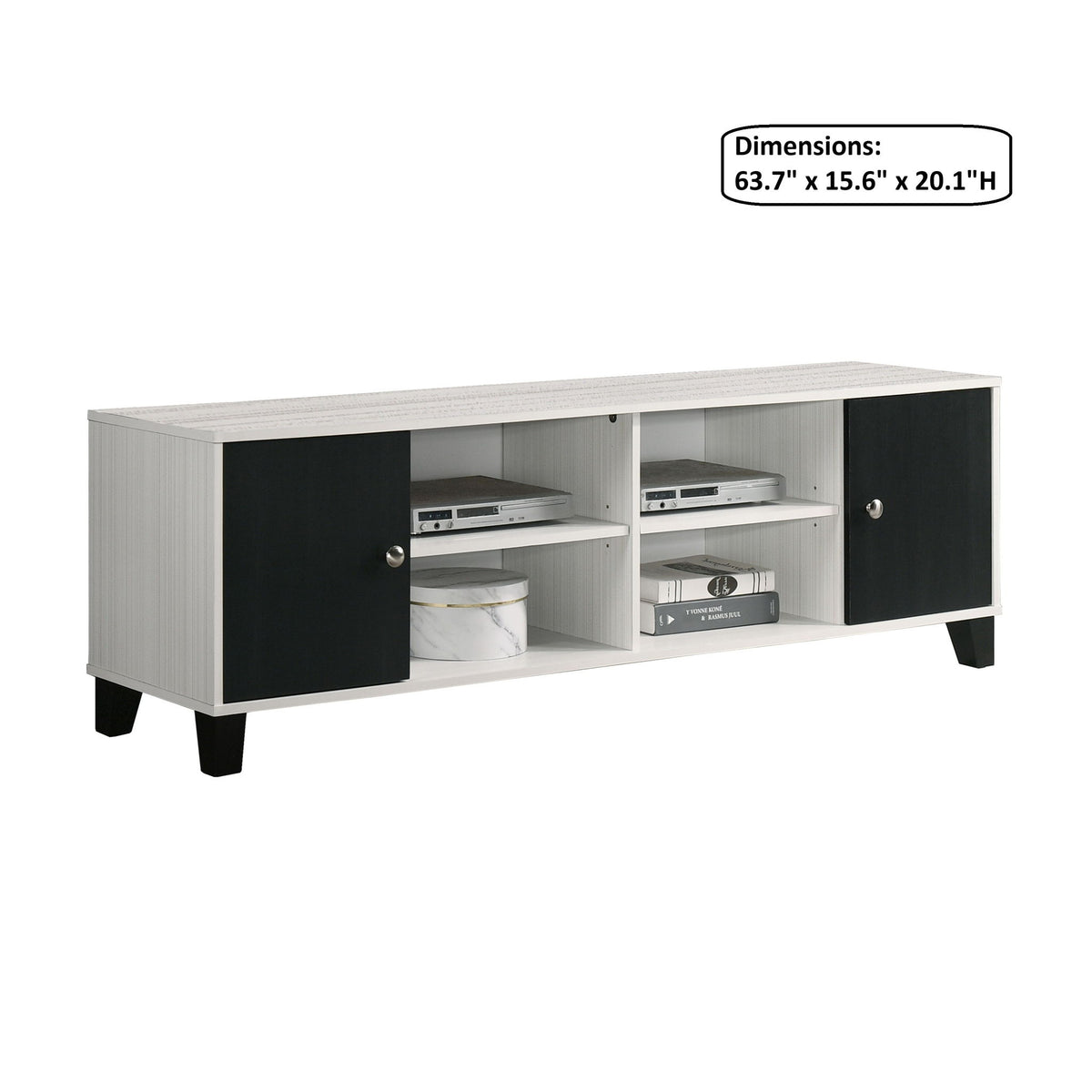 2 Tone TV Stand With Open Shelving And Concealed Storage Living Room Furniture - Black / White
