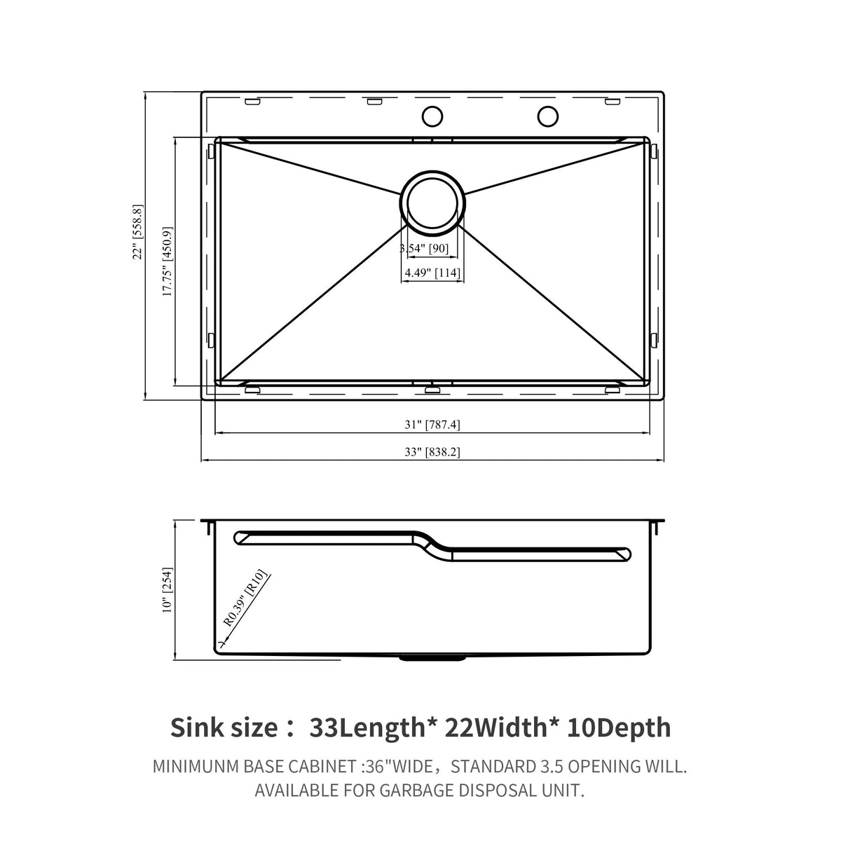 33" Drop In Kitchen Sink With Ledge Workstation, Single Bowl, 16 Gauge Stainless Steel - Brushed Nickel