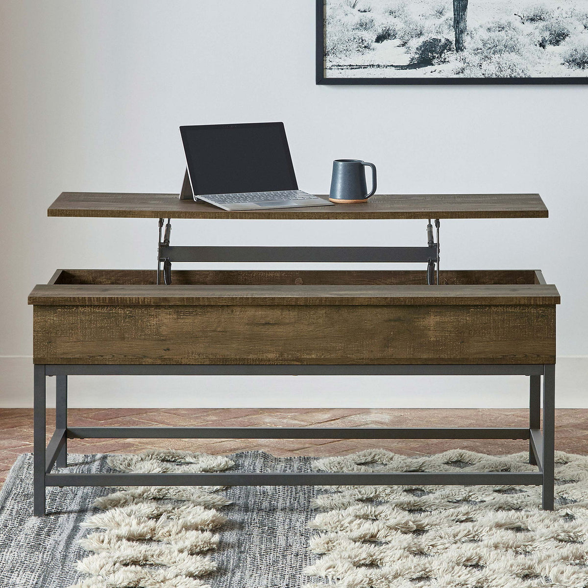 Lift Top Coffee Table With Adjustable Height - Brown