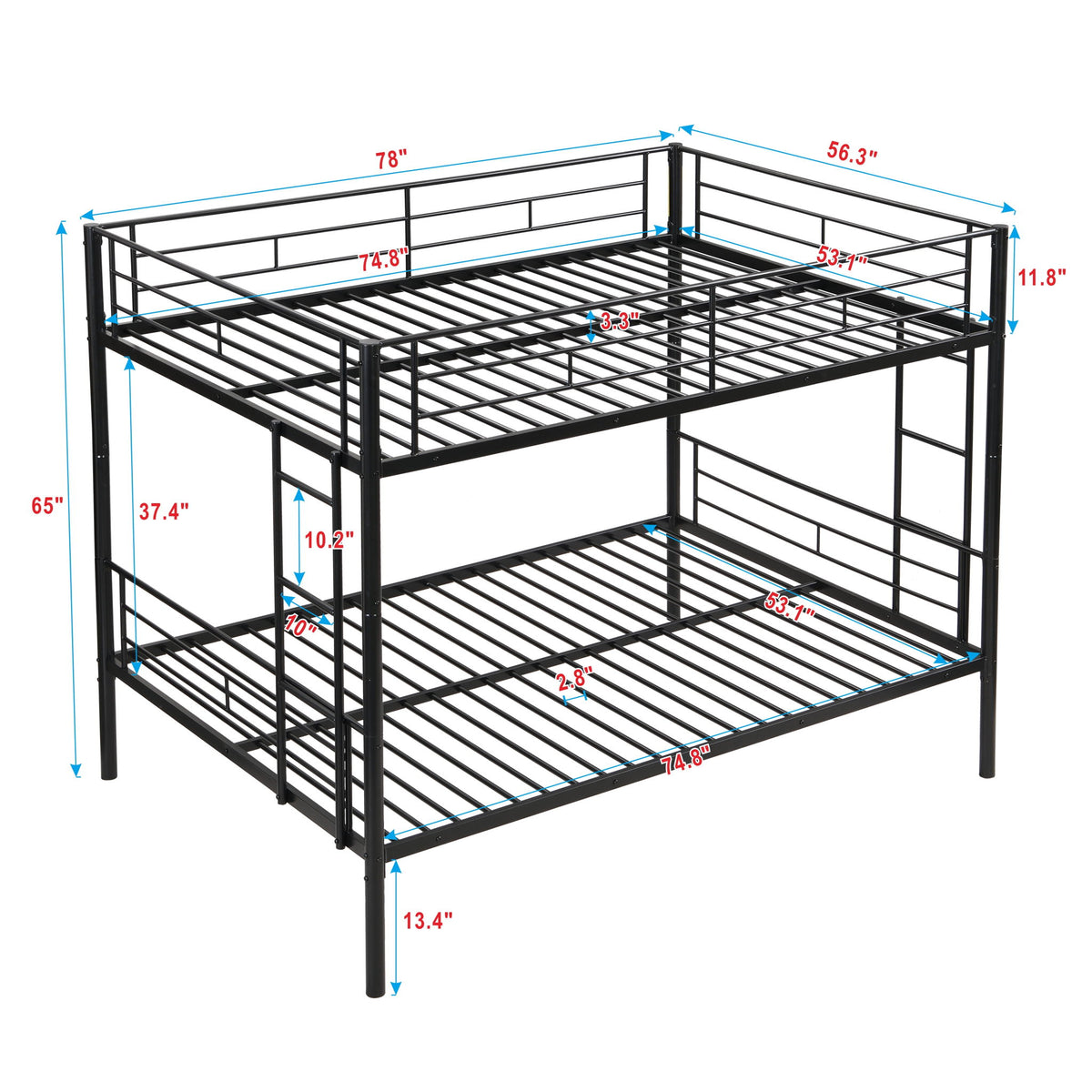 Full Over Full Modern Metal Bunk Bed With Trundle - Black