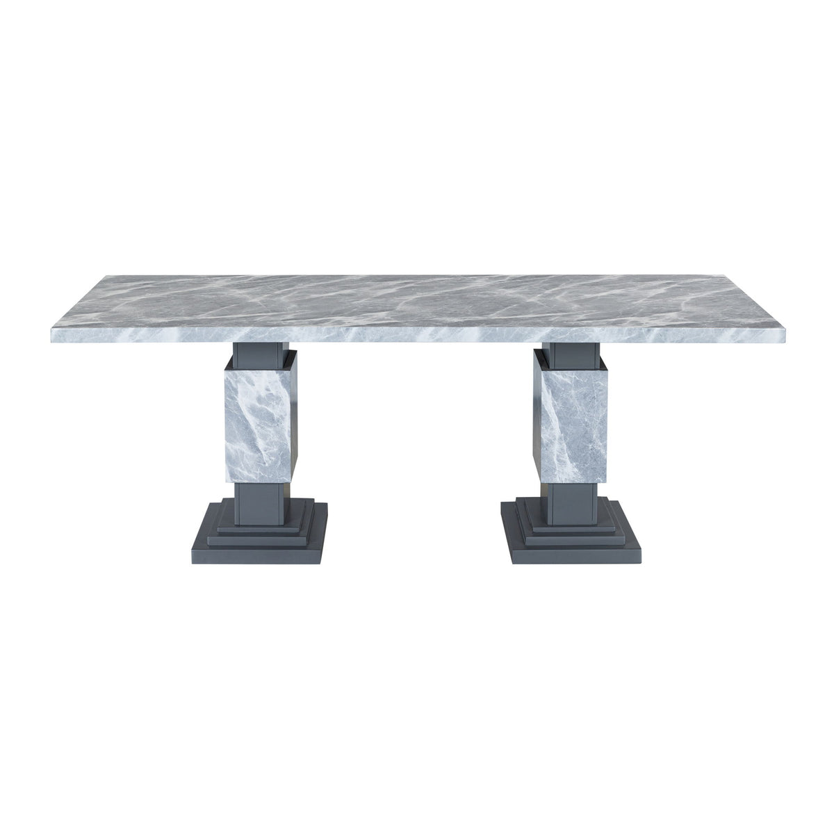Michelle - Dining Table With Double Pedestal Marble Detailing - Gray