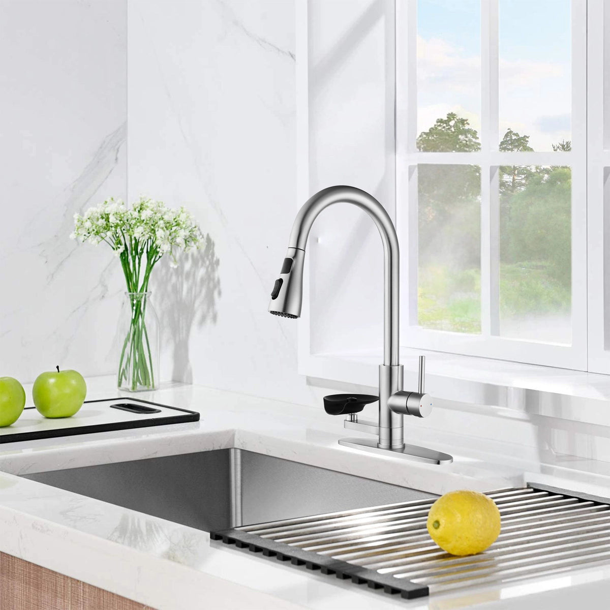 3 In 1 Kitchen Faucet With LED Temperature Display, Pull Down Sprayer