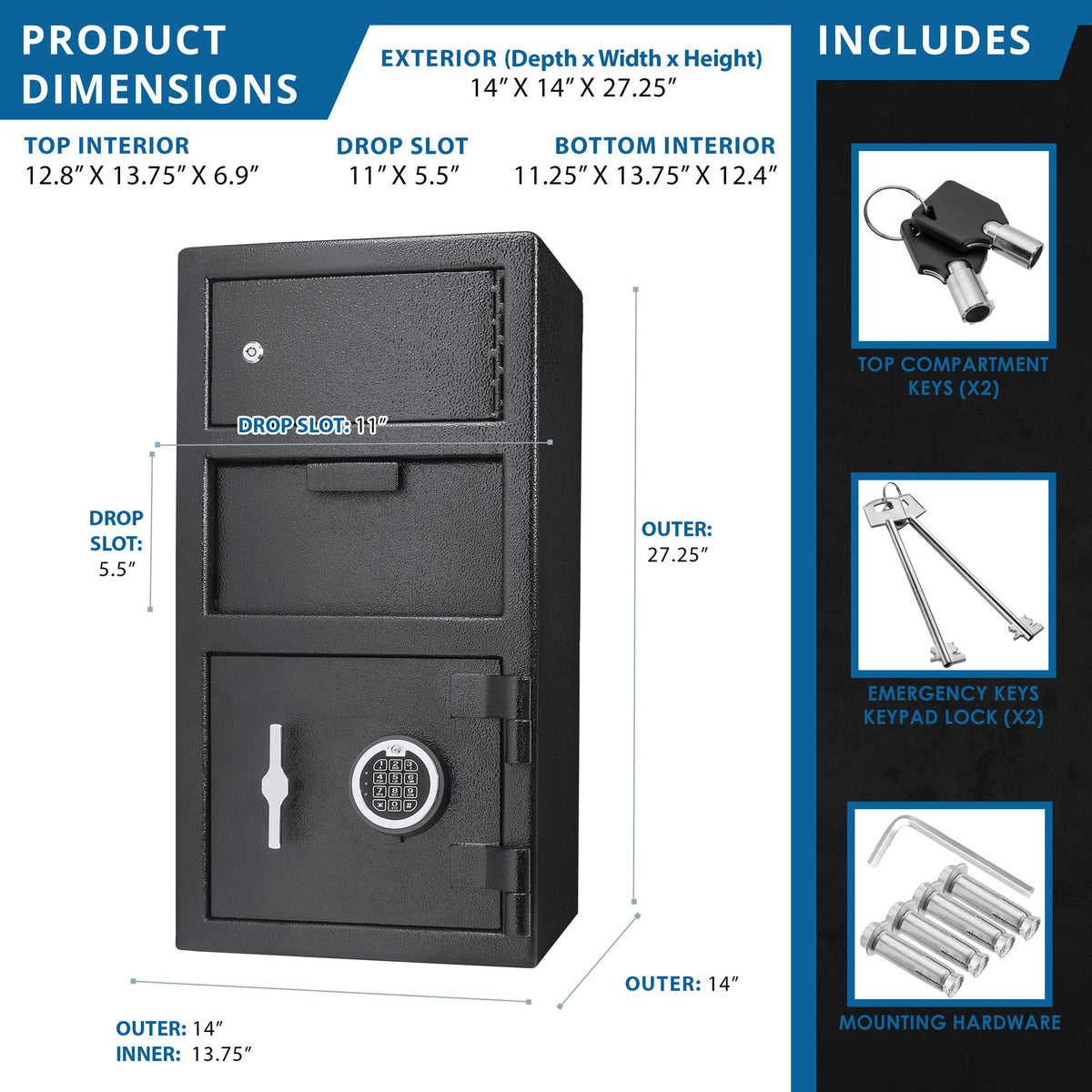 Large Locker Depository Safe With Digital Keypad 0 72 0 78 Cubic Ft - Black