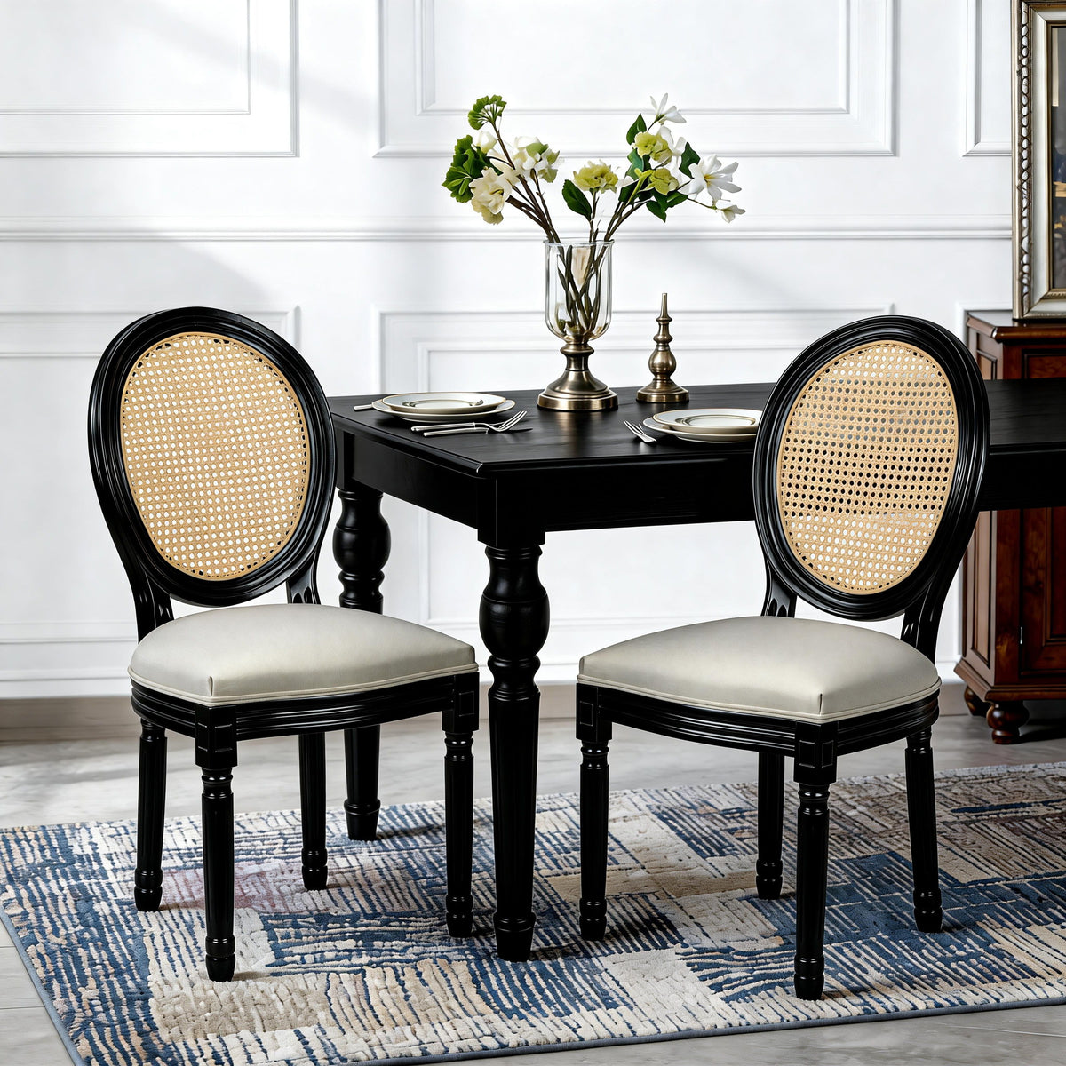 Dining Chairs, Upholstered With Round Back (Set of 2) - Black