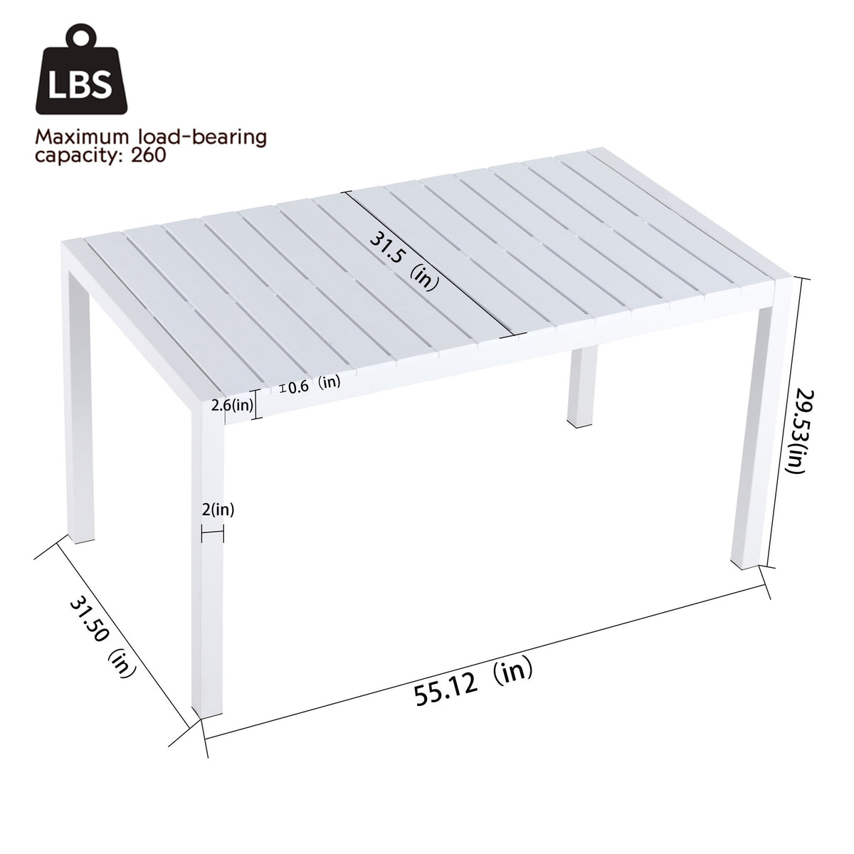 Modern Long Table, UV Resistant And Rust Proof, Pp Tabletop, UV Resistant Powder Coated Metal Legs - Snow White