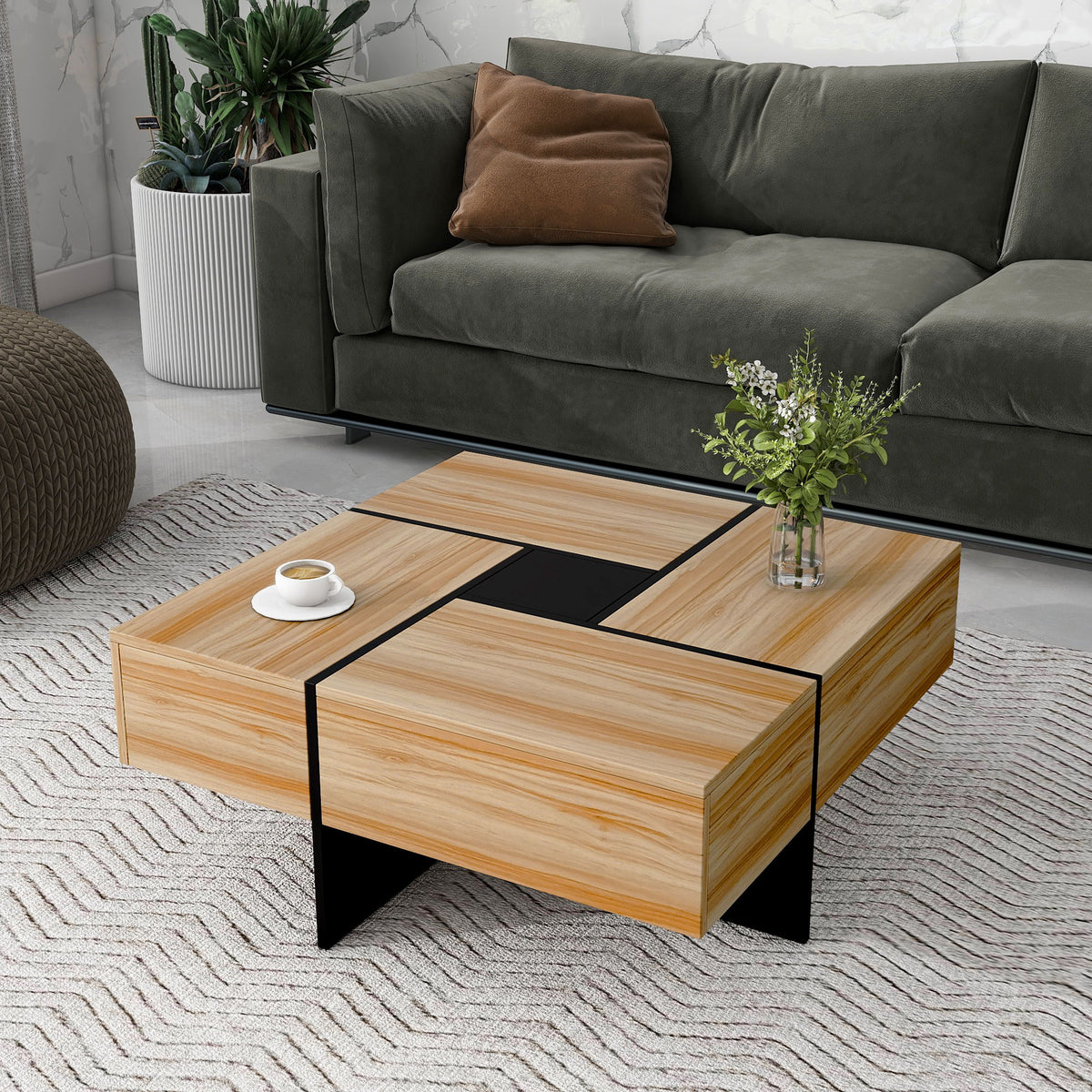 Wallace - Coffee Table With 4 Hidden Storage Compartments - Brown