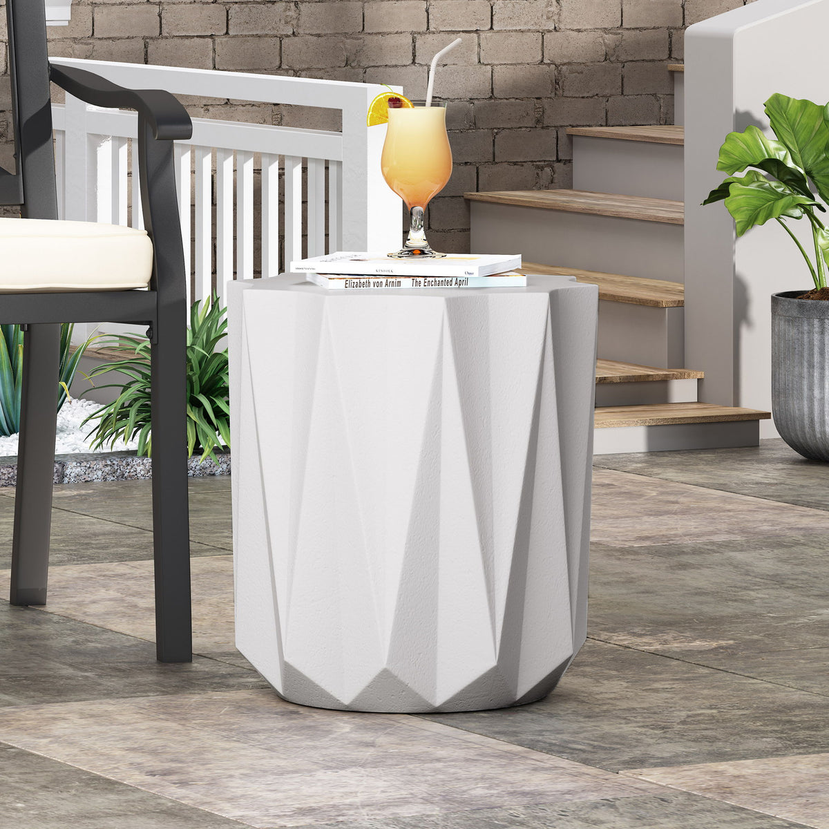 Outdoor Lightweight Concrete Side Table - Antique White