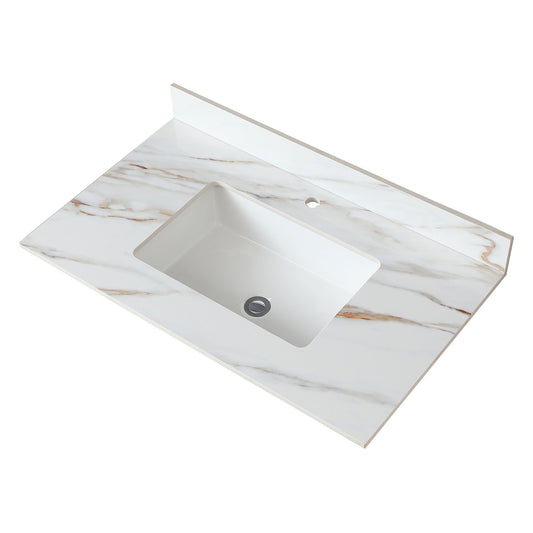 Elegant Vanity Top With Undermount Sink And Backsplash, Sintered Stone