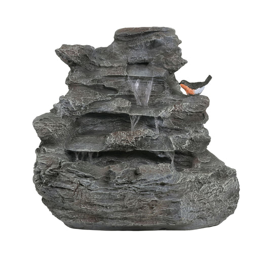Concrete Rock Waterfall Fountain With LED Lights, Outdoor Garden Decor