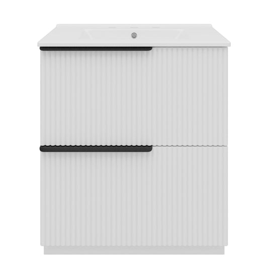 Fluted Bathroom Vanity With Ceramic Sink, Freestanding Cabinet