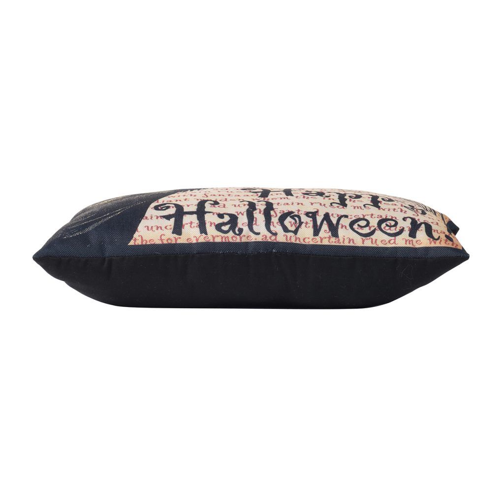 Crow Happy Halloween Pillow - Beige / Black