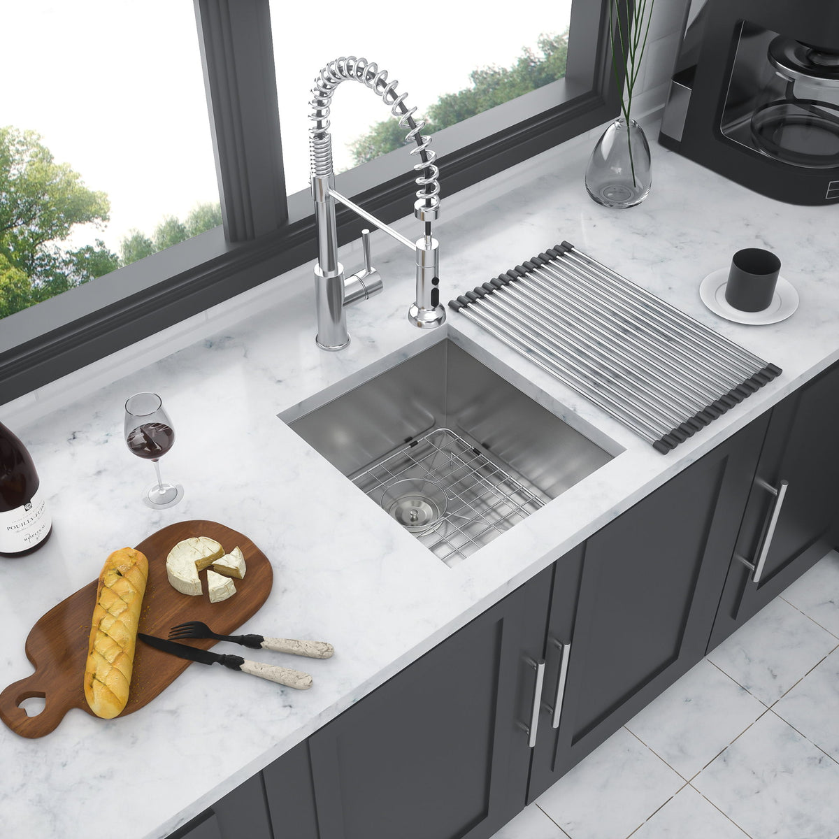 13" Undermount Stainless Steel Kitchen Sink 16 Gauge 9" Deep Single Bowl Basin - Brushed Nickel