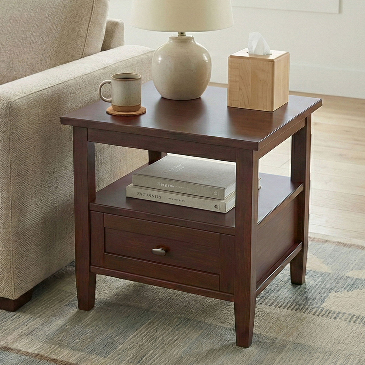 Warm Shaker - End Table With Smooth Drawer Storage - Brown
