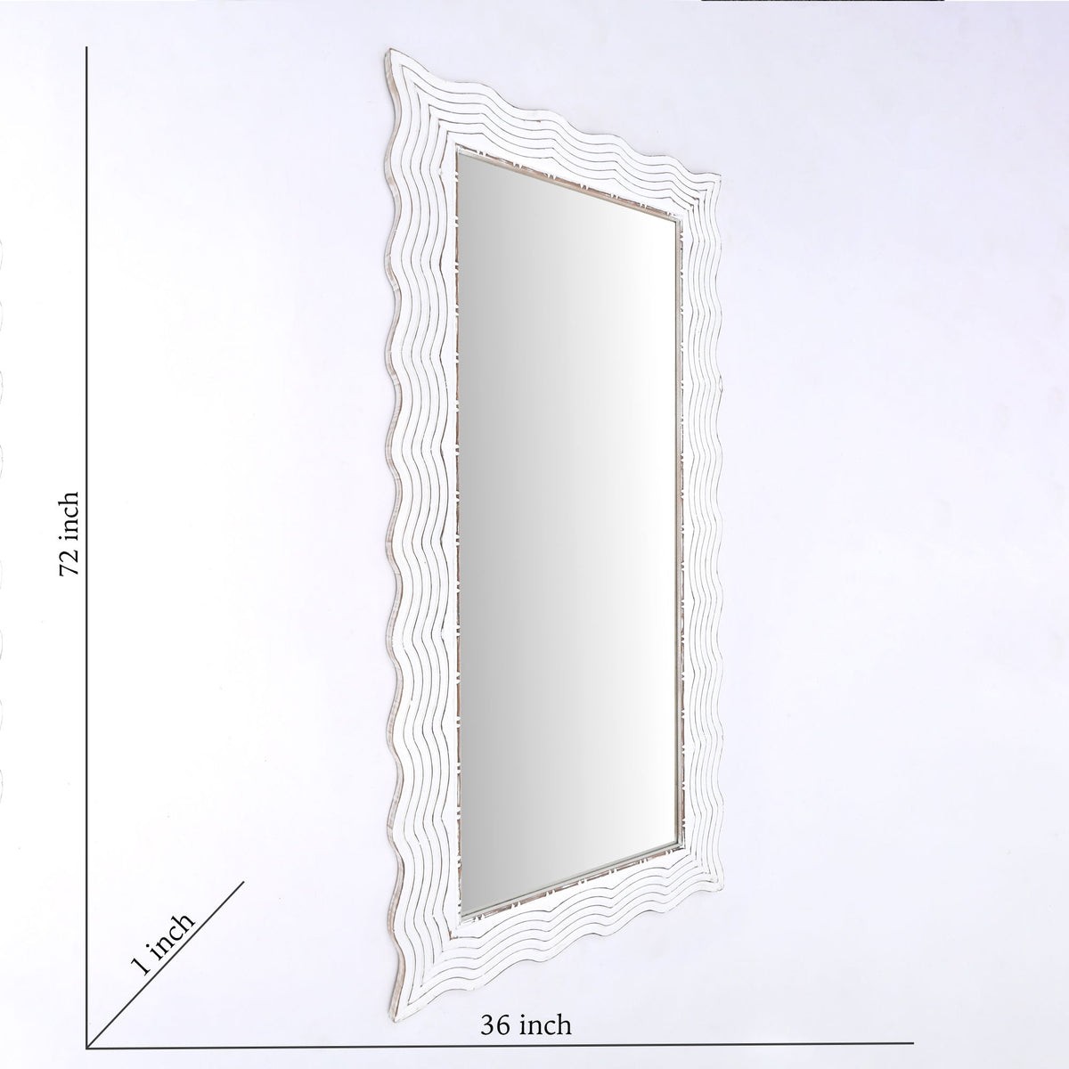Handcarved Wave Design Rectangle Mirror Accent Enhancing Space - Antique White