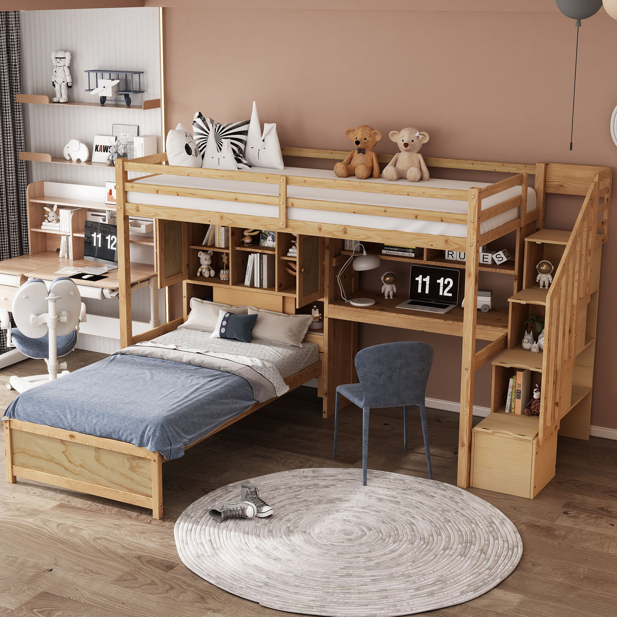 Loft Bed With Built In Desk And Staircase