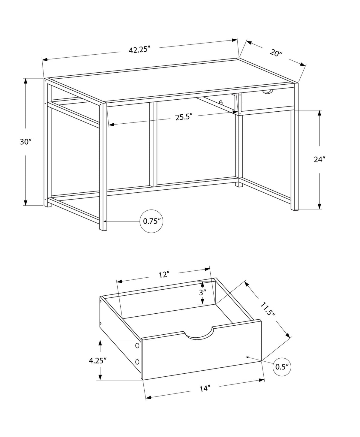 Computer Desk For Home Office, Laptop, 1 Storage Drawer, Contemporary & Modern