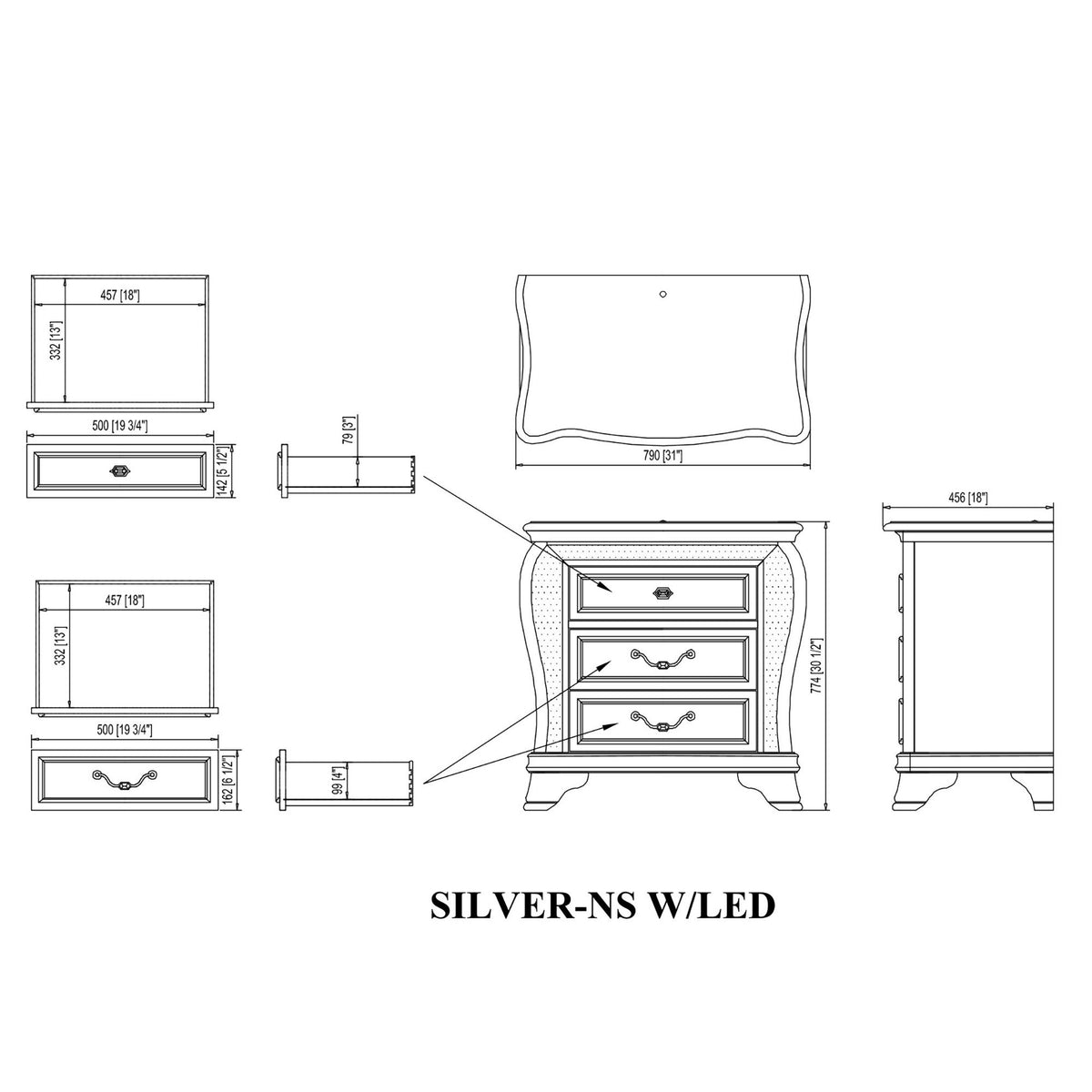 Aurelia - Nightstand With LED - Silver