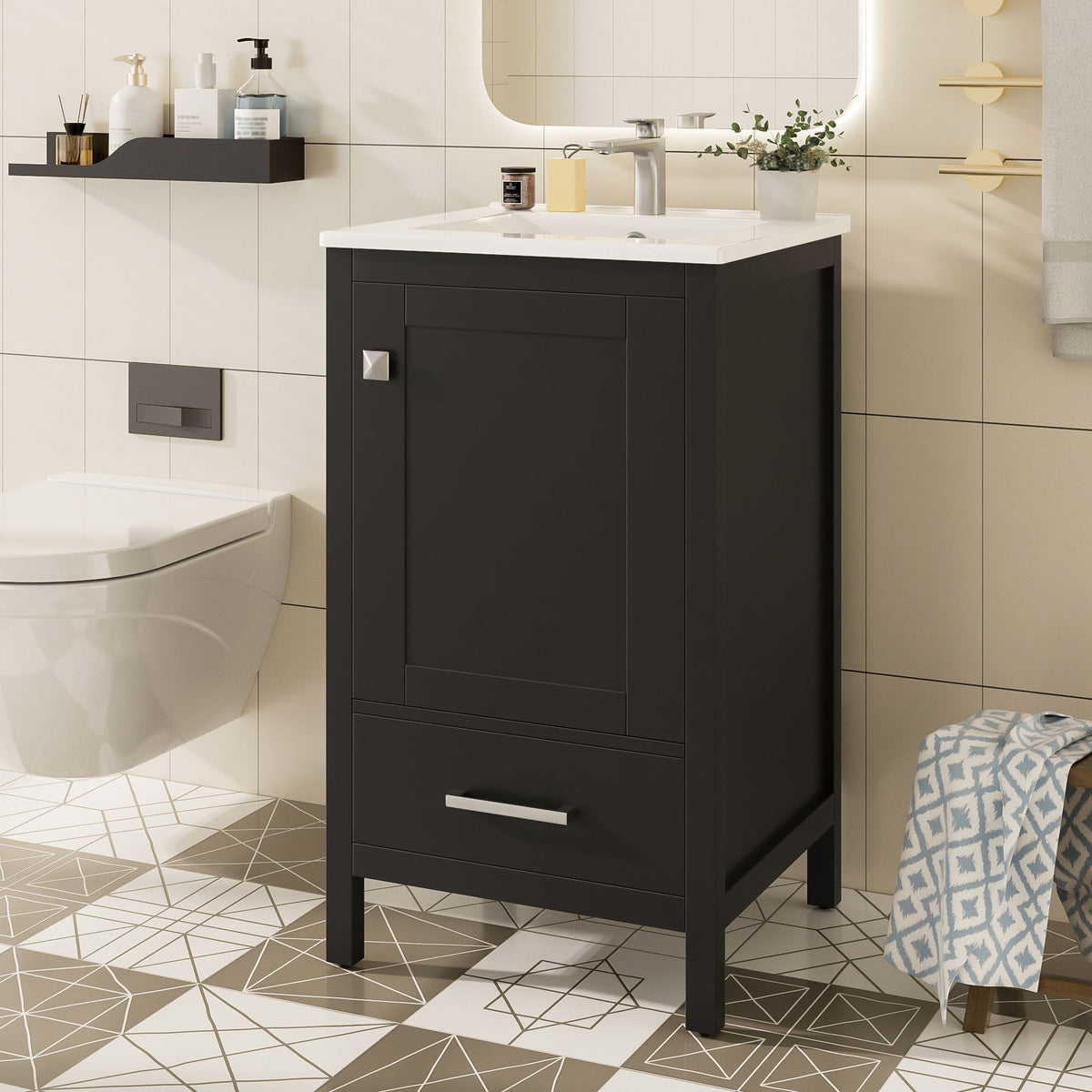 Bathroom Vanity With Ceramic Sink, Soft Close Drawers, Door Organizer, Divider Drawer, Adjustable Foot Pads
