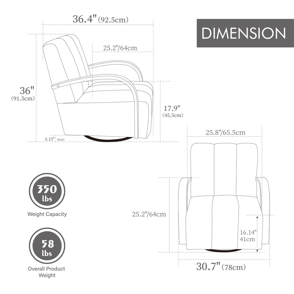 360° Swivel Accent Chair With Armrests - Charcoal