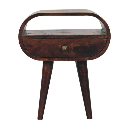 Circular Bedside Table With Open Slot - Walnut