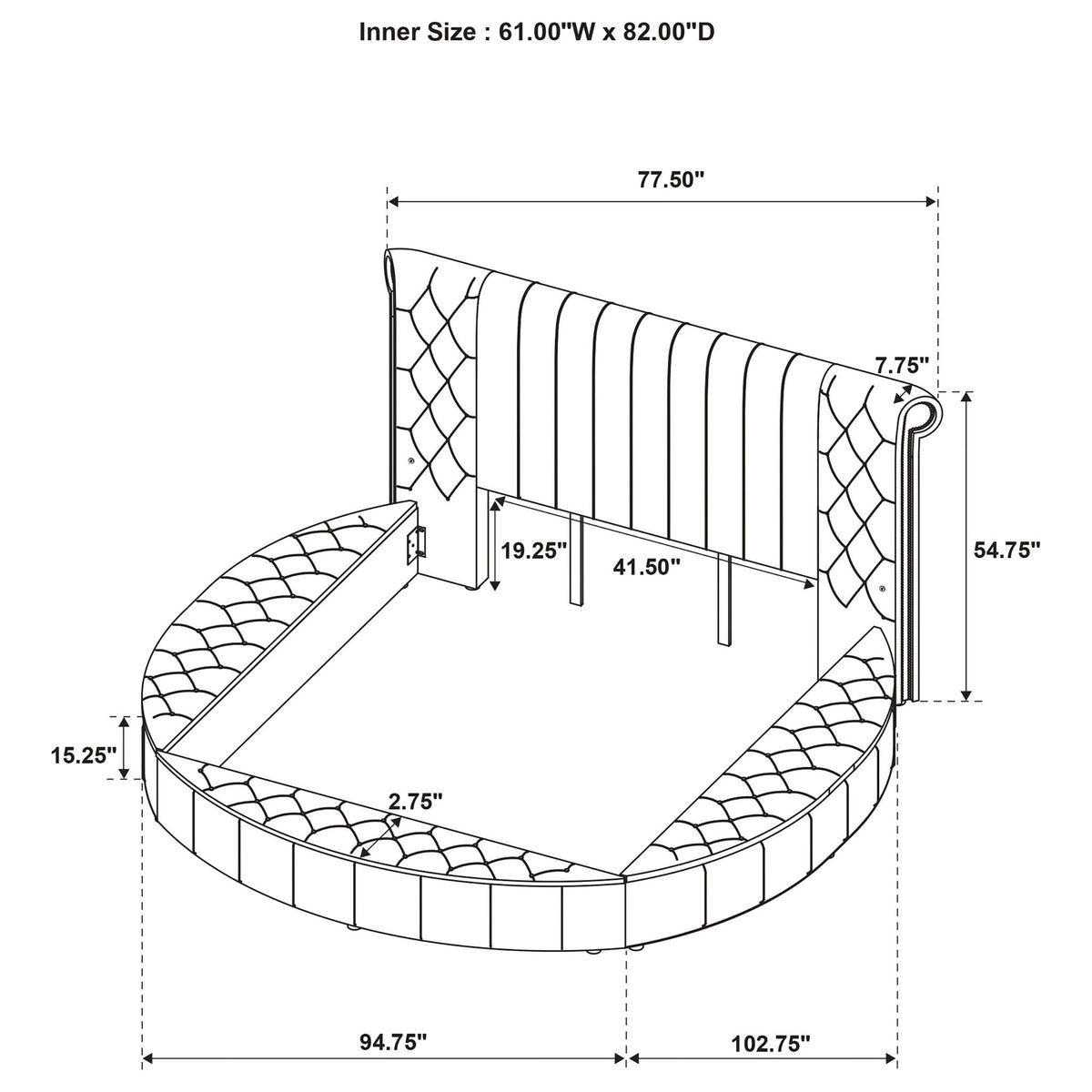 Santiago - Upholstered Round Storage Bed With Built In Charging Ports