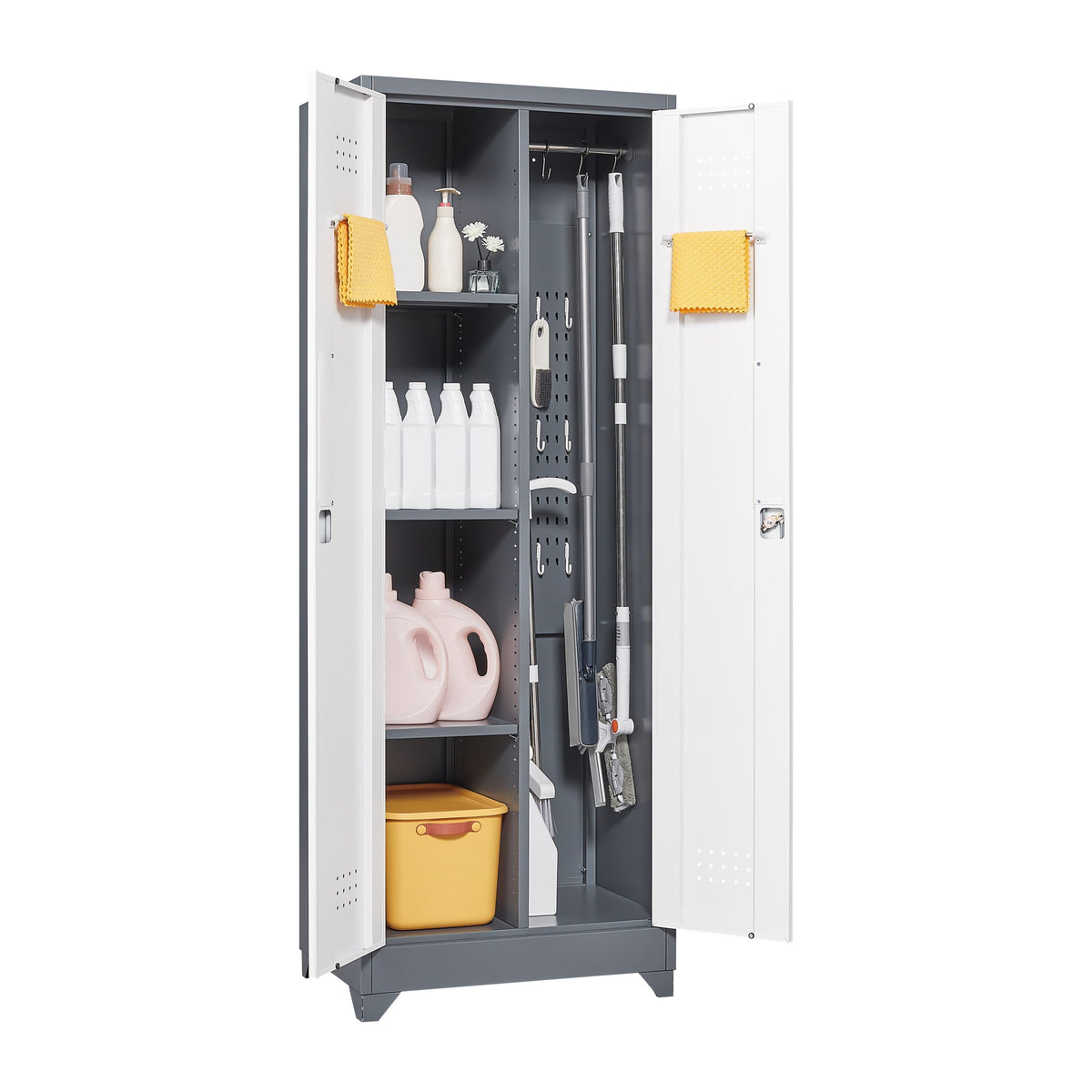 Lockers With Locking Doors, Adjustable Shelves, High Broom Tool Storage Cabinet