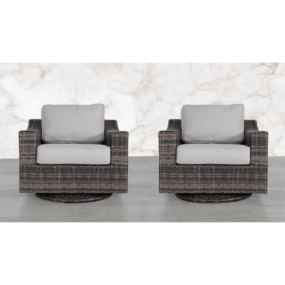 Outdoor Swivel Patio Chair With Cushions (Set of 2) - Brown