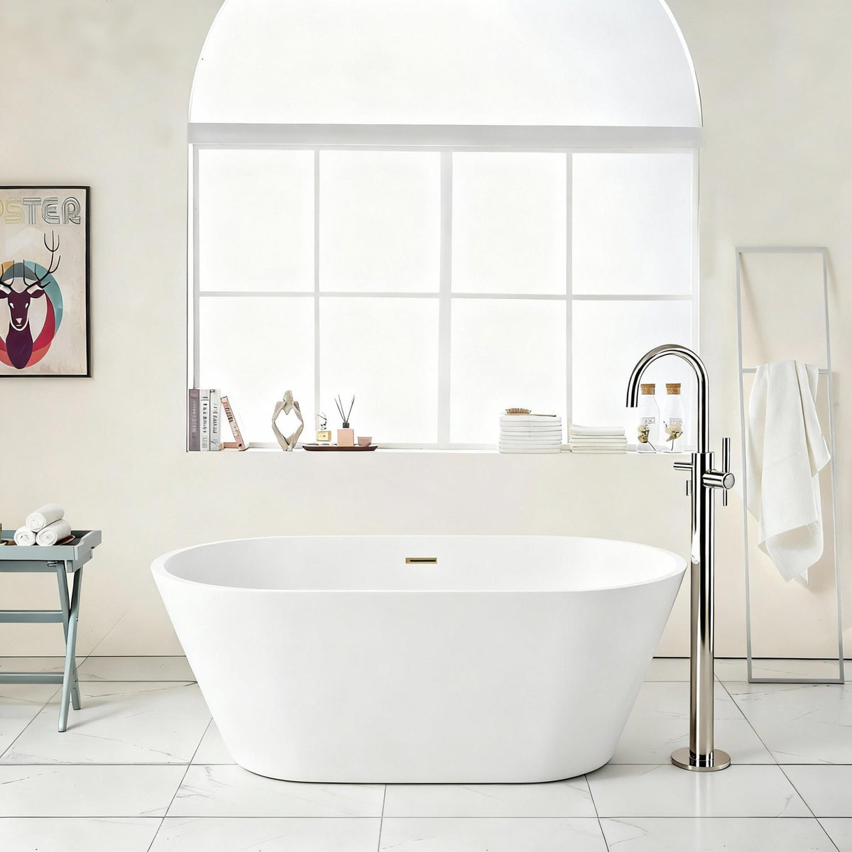 Gloss Freestanding Bathtub With Overflow And Pop Up Drain, Stand Alone Soaking Tub - Glossy White