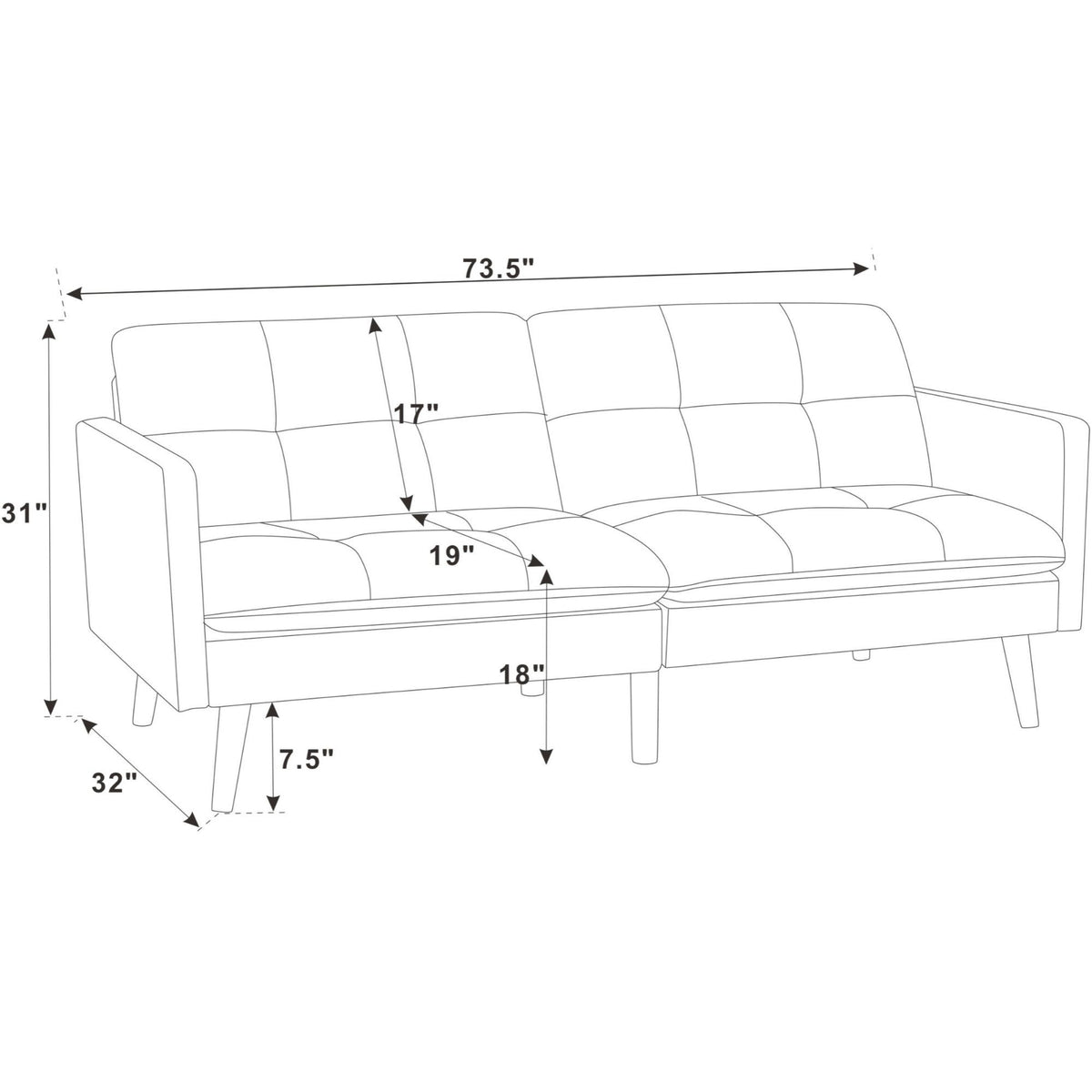 Easy Convert Futon Sofa With Tufted Back And Seat