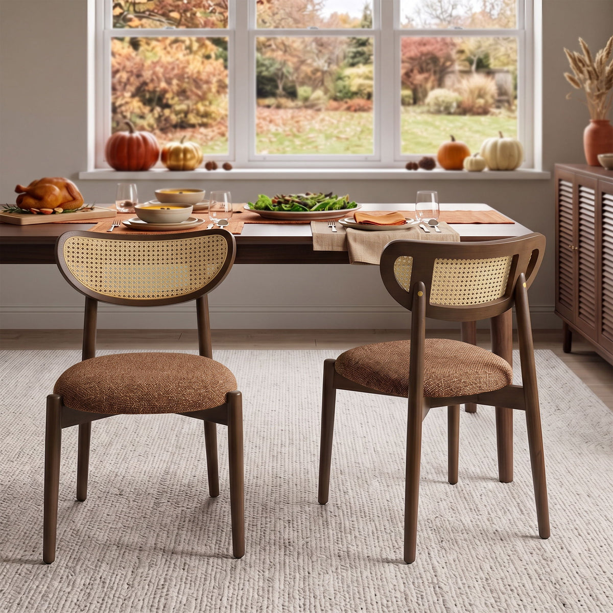 Rattan Side Dining Chairs For Kitchen (Set of 2)