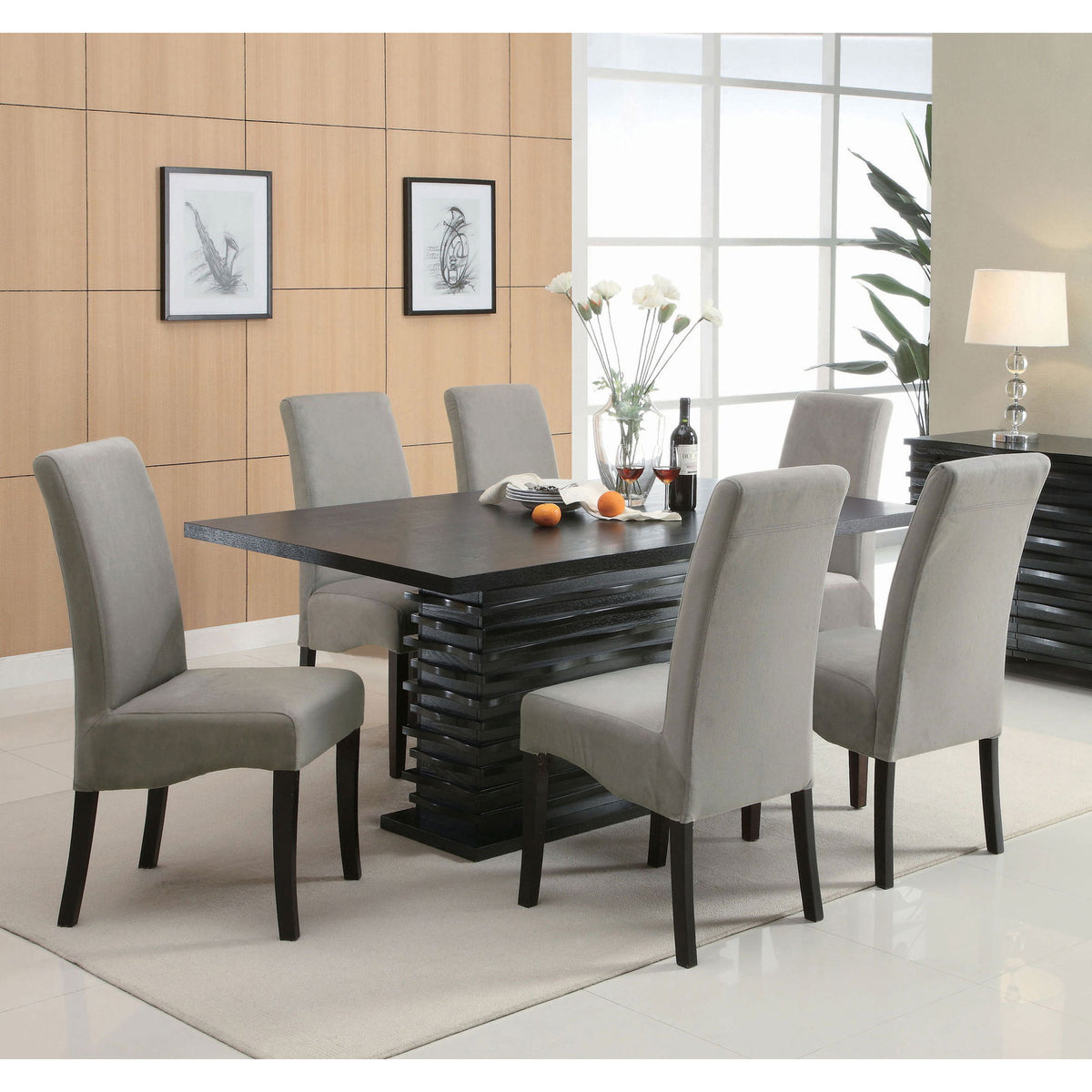 Wendell - 7 Piece Dining Set With Pedestal Table And Chairs - Gray