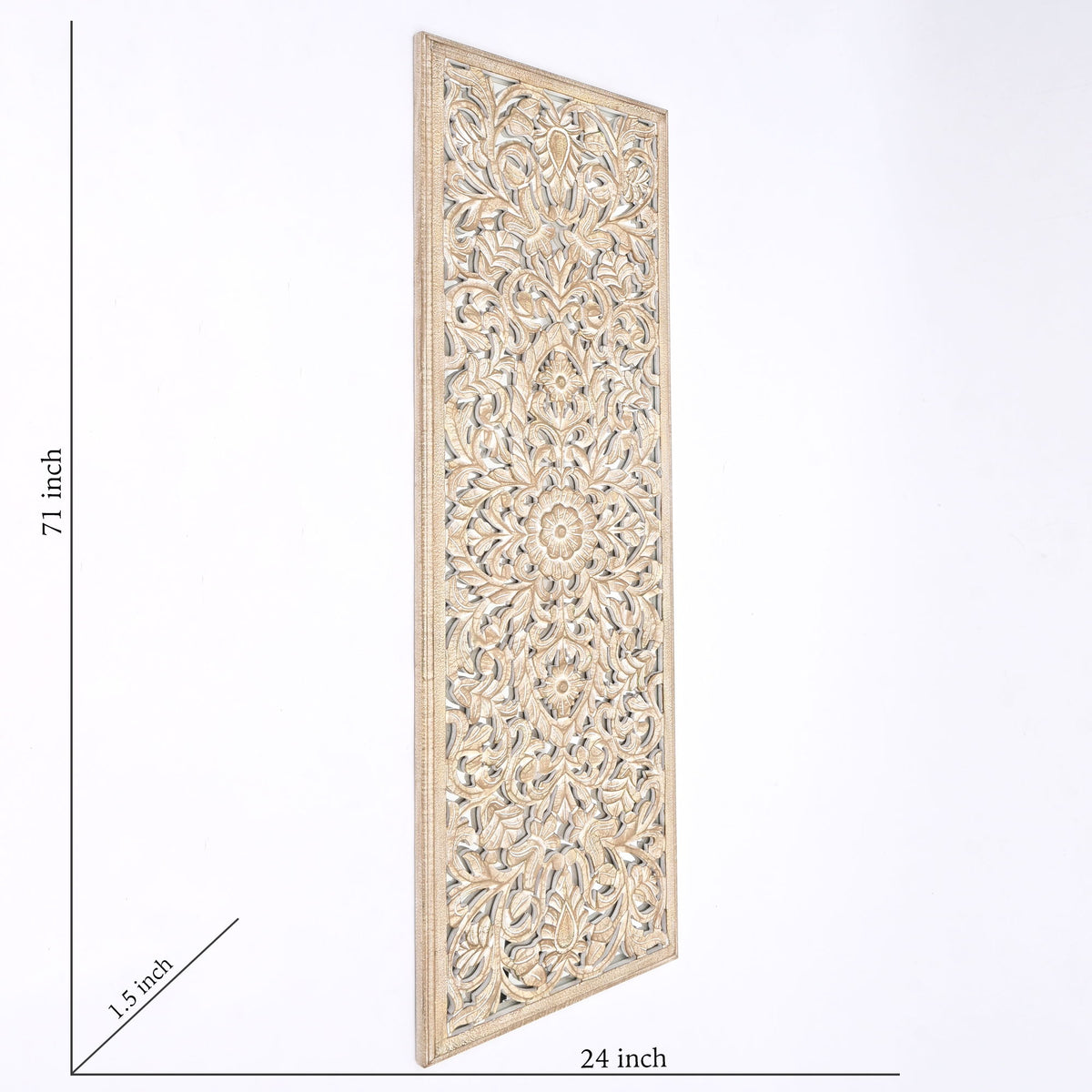 Floral Hand Carved Mandala Rectangle Wall Decor With Mirror - Antique Brown / White