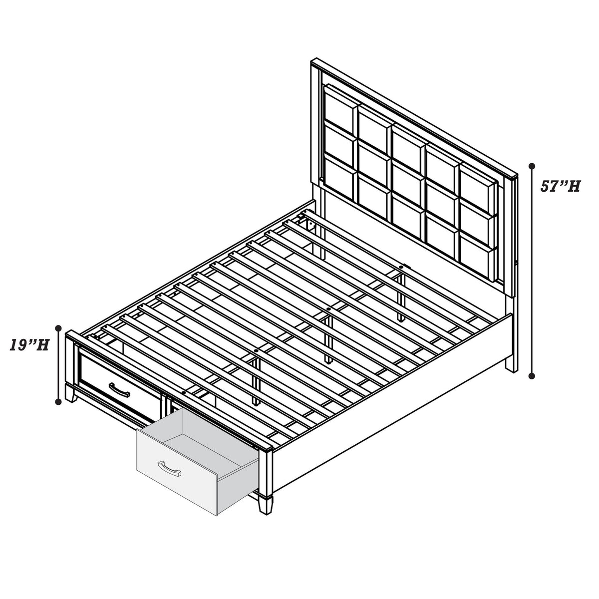 Bedroom Set, Bed With Drawers And Upholstered Headboard LED Lighting