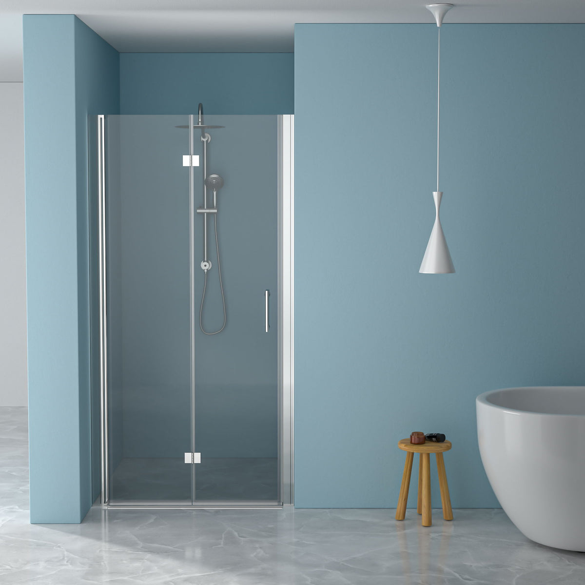 Fold Frameless Shower Door With Tempered Glass