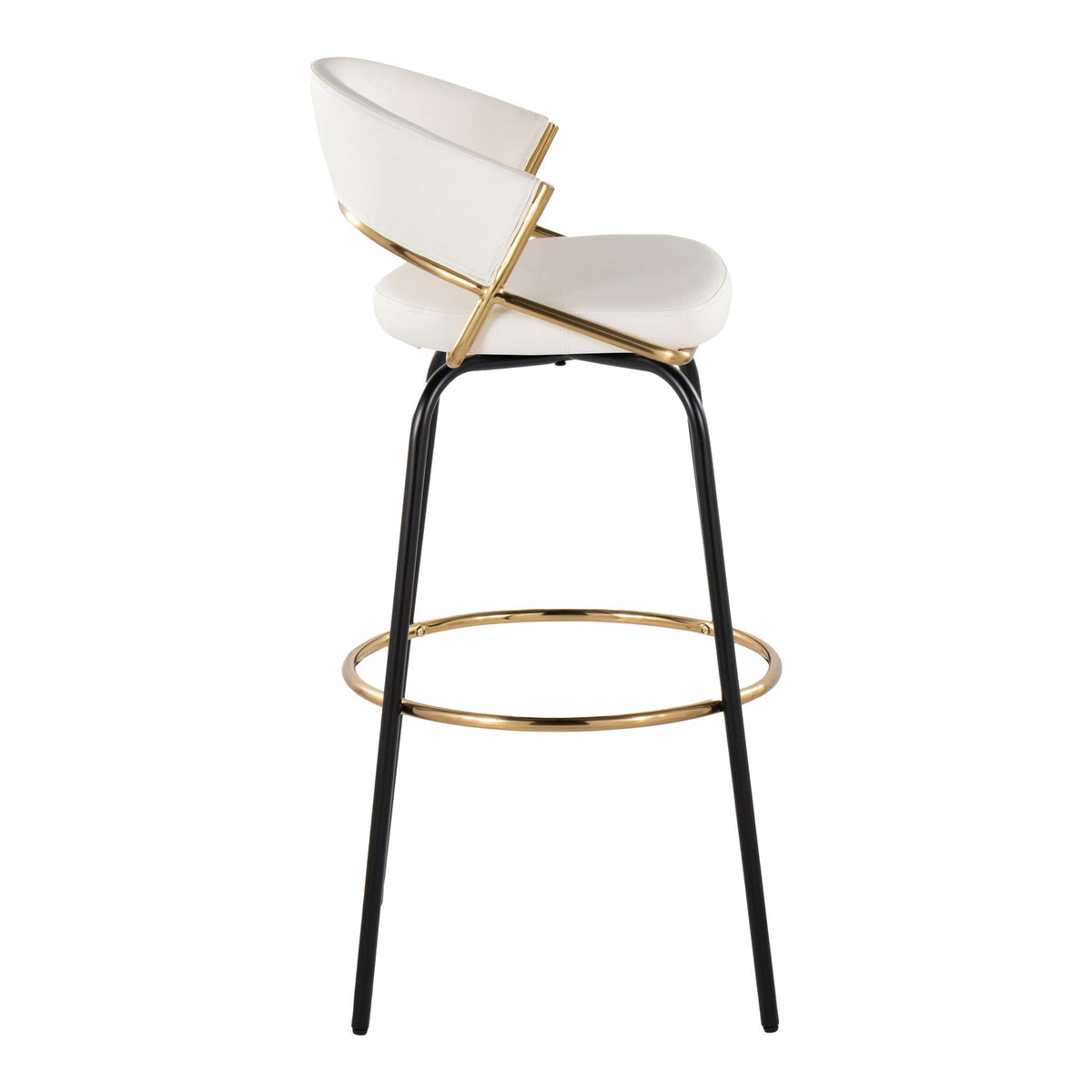Jie - Fixed Height Contemporary Barstool With Swivel Round Footrest (Set of 2) - Gold / White / Black