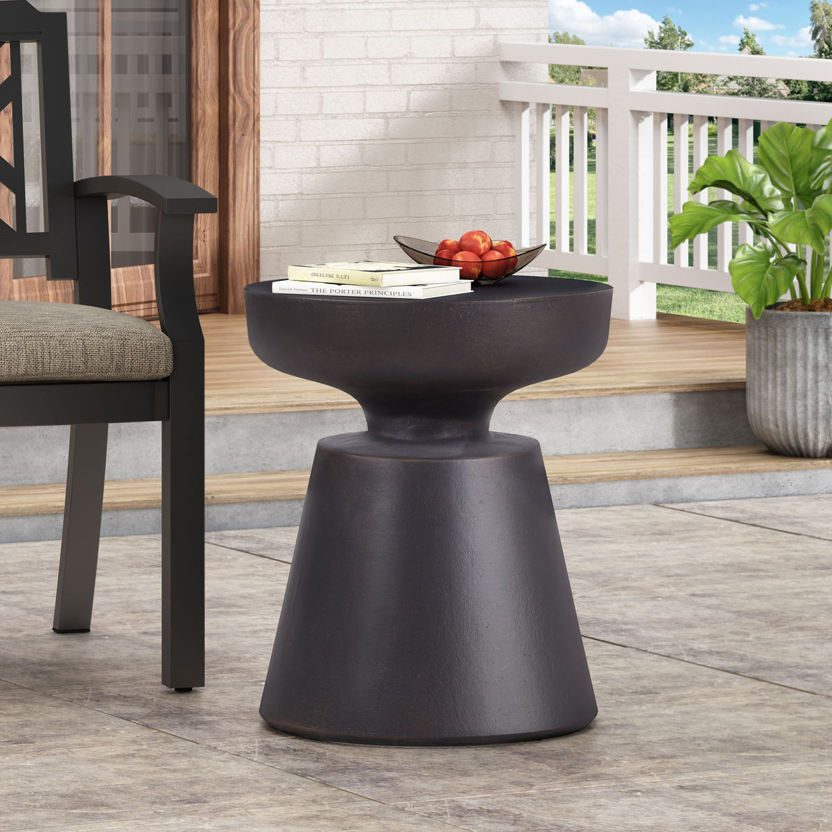Outdoor Lightweight Concrete End Table With Half Sphere Top - Copper