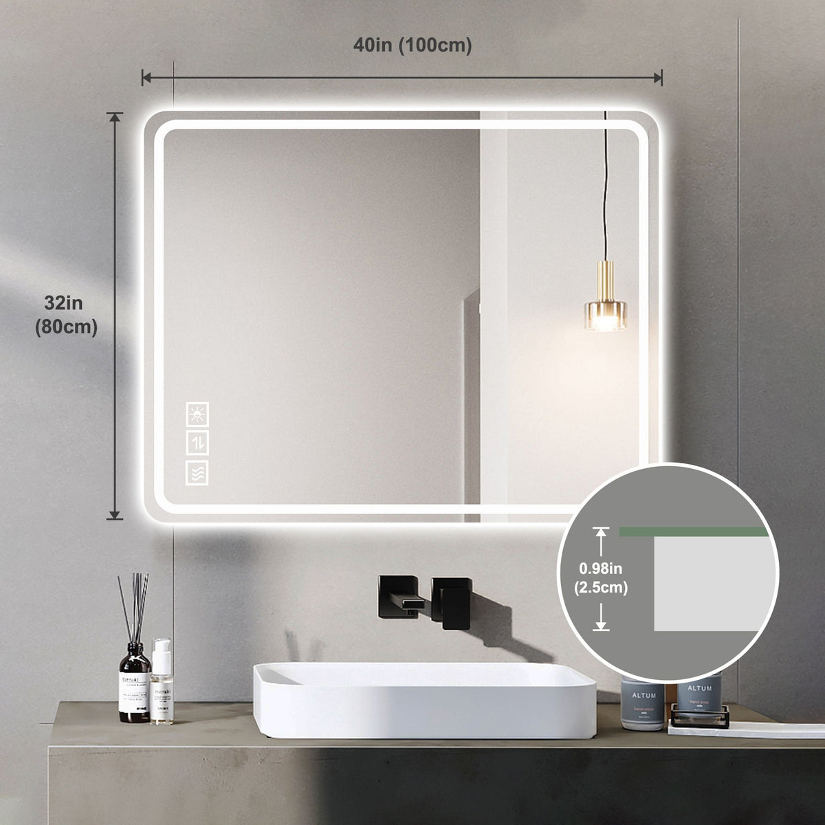 Bathroom Mirror Vanity Mirrors With Front Lights, Wall Mounted, Anti-Fog, Frameless, Horizontal Or Vertical